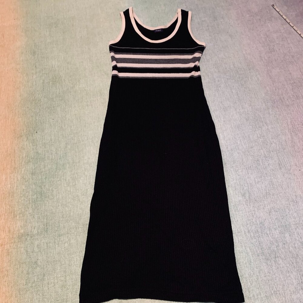 Vintage 90s Ribbed Knit Dress by Resource | Black & White Stripes | Size S - Picture 2 of 8